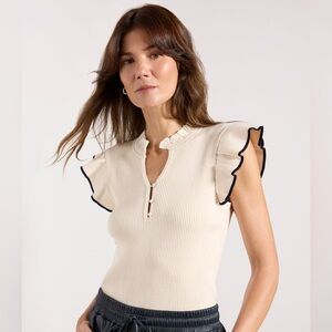 NWT MELISSA NEPTON flutter-sleeve v-neck Ivey sweater